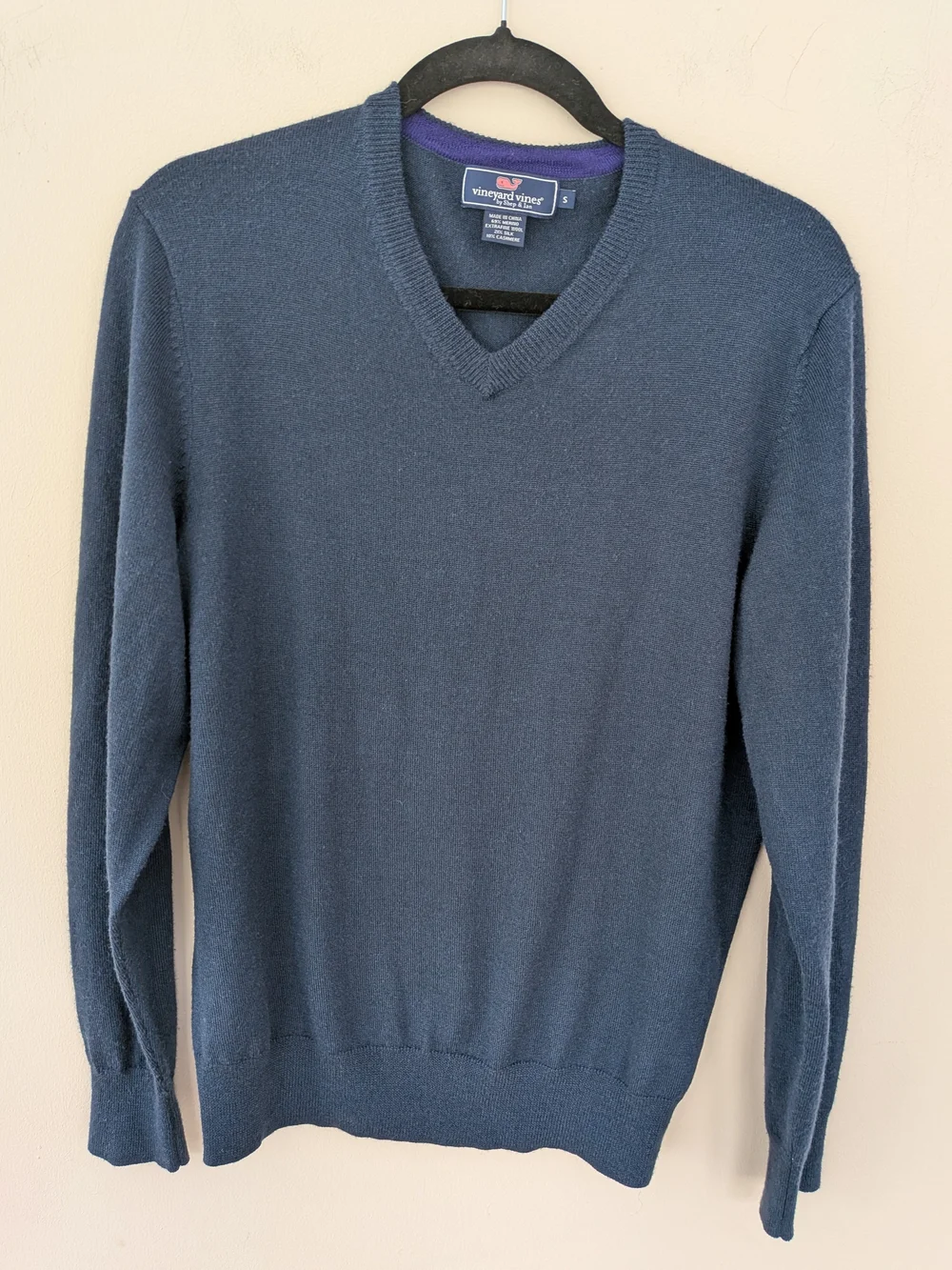 Vineyard Vines Men’s S Navy Merino Wool Silk Cashmere V-Neck Sweater